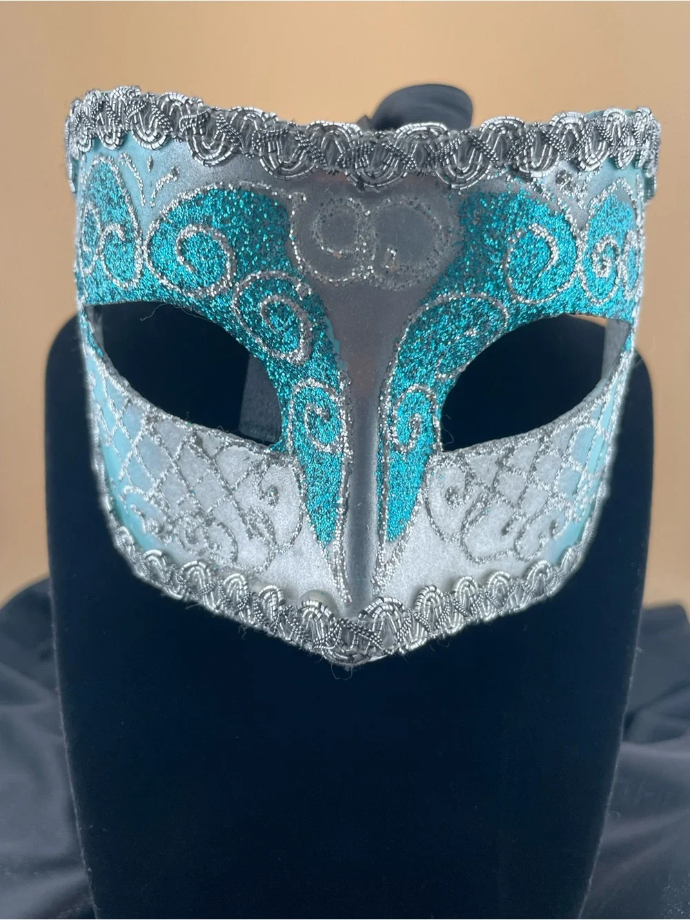Made in Italy Papier-Mâché Venetian Masquerade Mask Turquoise Silver